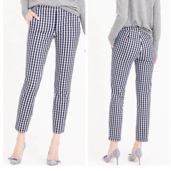 J. Crew Martie Pant Size 6 Navy and White Gingham Plaid Pant - Stretch - Picture 1 of 13
